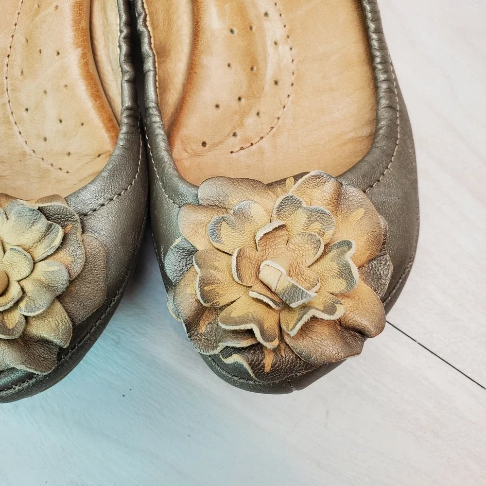 Naya Womens Leather Ballet Flats Floral Detail Comfort Slip On Shoes Size‎ 4M